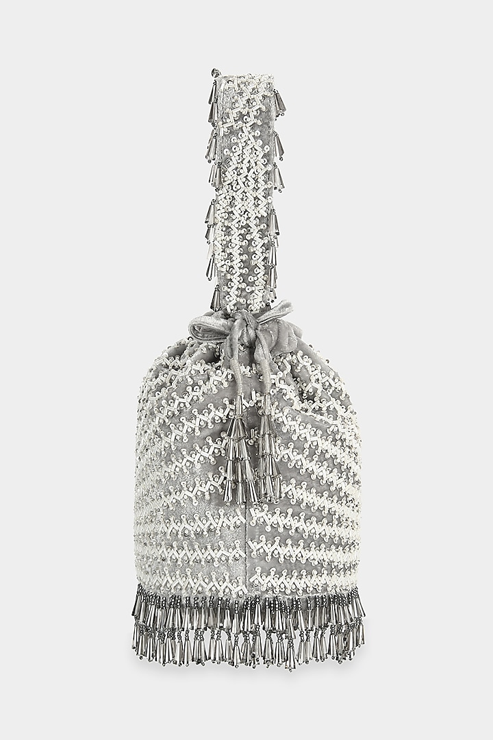 Grey Embroidered Bucket Bag by Aanchal Sayal