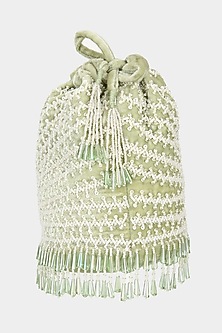 Mint Green Embroidered Bucket Bag by Aanchal Sayal
