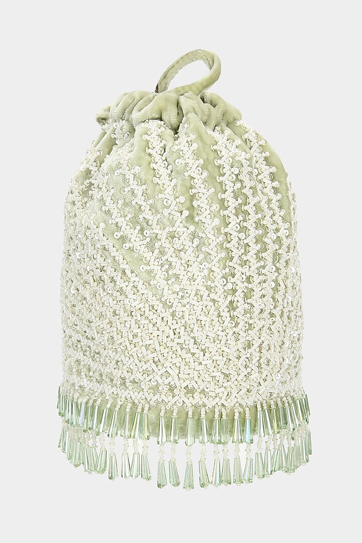 Mint Green Embroidered Bucket Bag by Aanchal Sayal at Pernia's Pop Up Shop