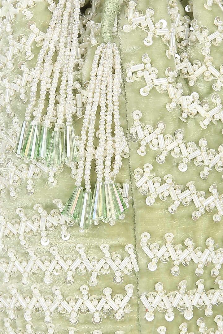 Mint Green Embroidered Bucket Bag by Aanchal Sayal at Pernia's Pop Up Shop