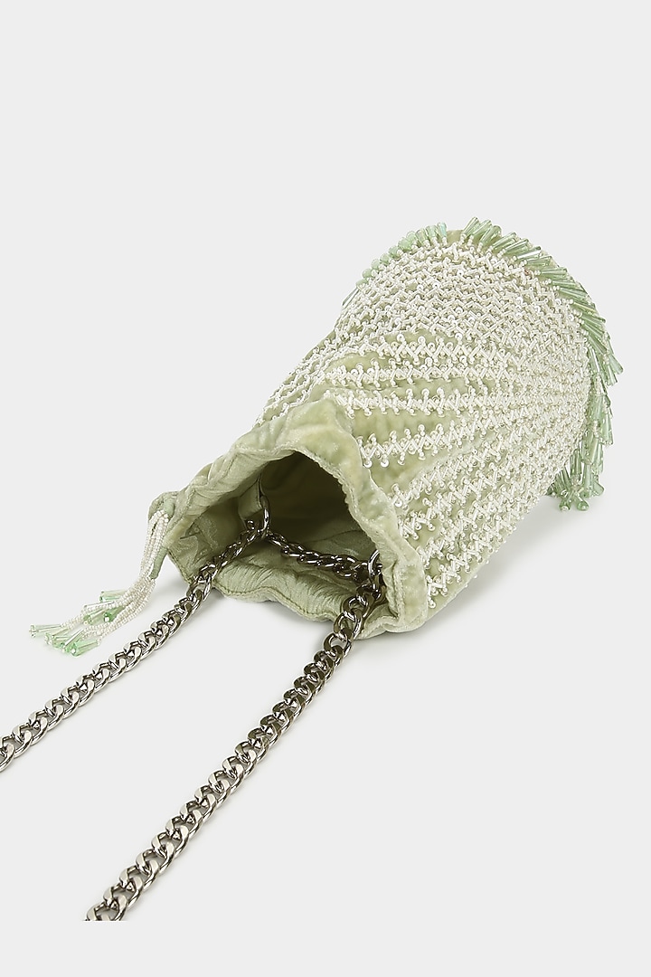 Mint Green Embroidered Bucket Bag by Aanchal Sayal at Pernia's Pop Up Shop