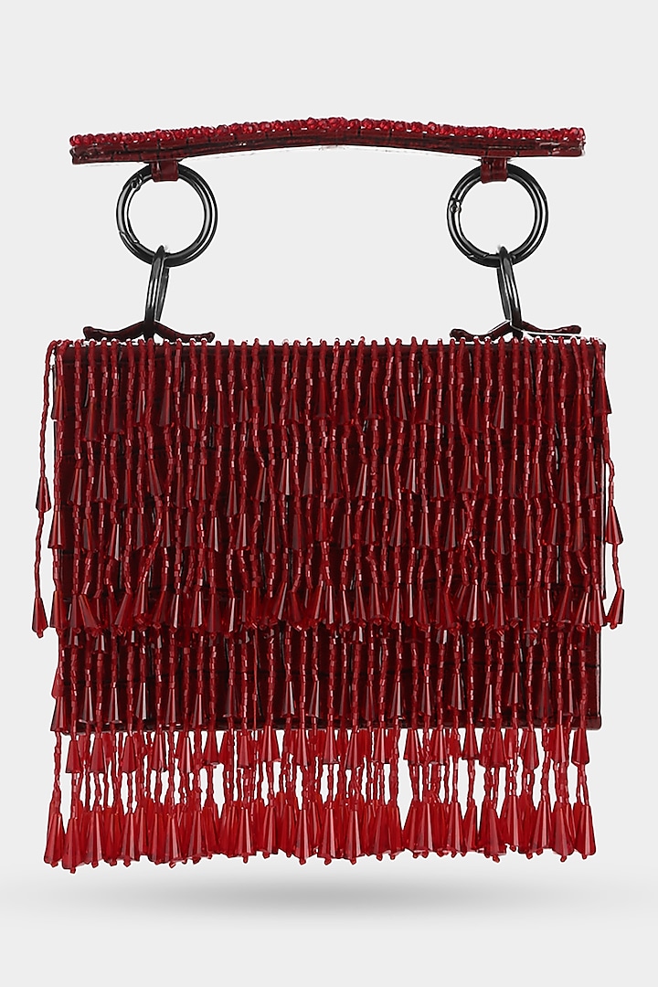 Red Embellished Textured Mini Bag by Aanchal Sayal