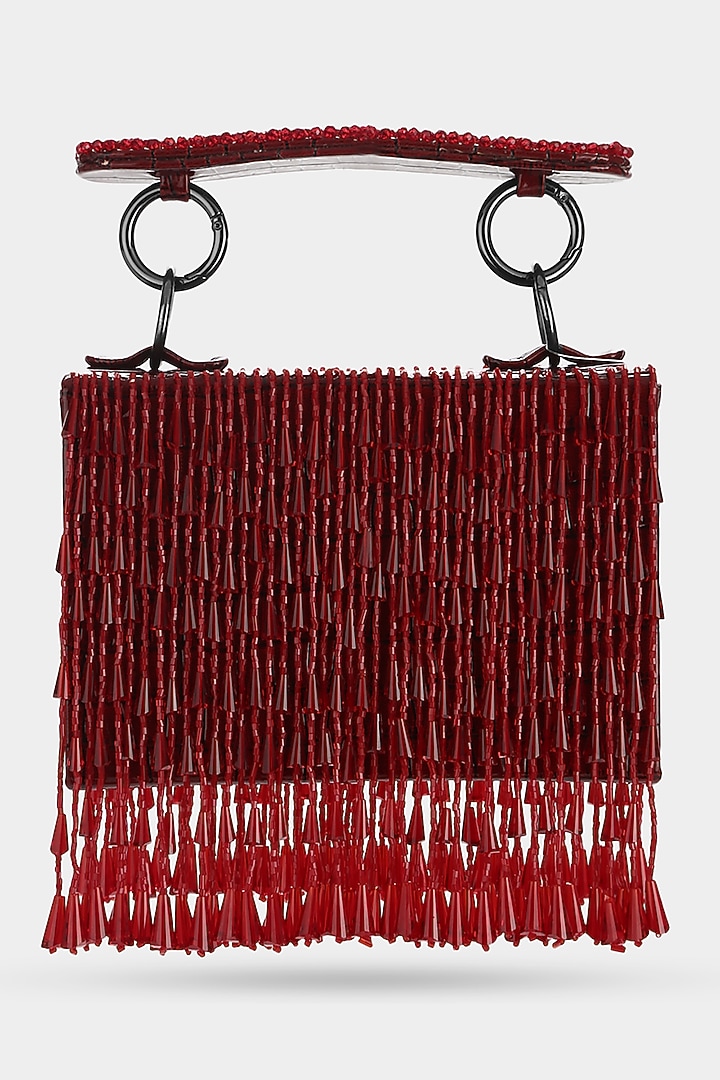Red Embellished Textured Mini Bag by Aanchal Sayal at Pernia's Pop Up Shop