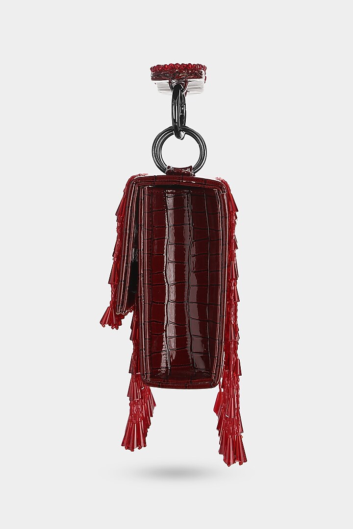 Red Embellished Textured Mini Bag by Aanchal Sayal at Pernia's Pop Up Shop