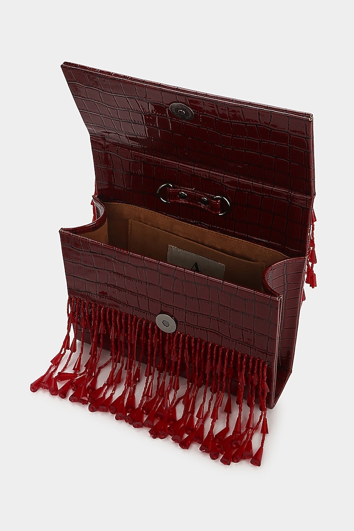 Red Embellished Textured Mini Bag by Aanchal Sayal at Pernia's Pop Up Shop