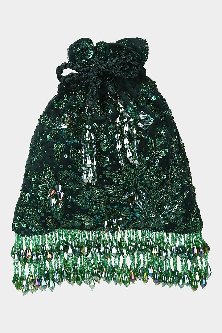 Green Floral Embellished Potli by Aanchal Sayal at Pernia's Pop Up Shop