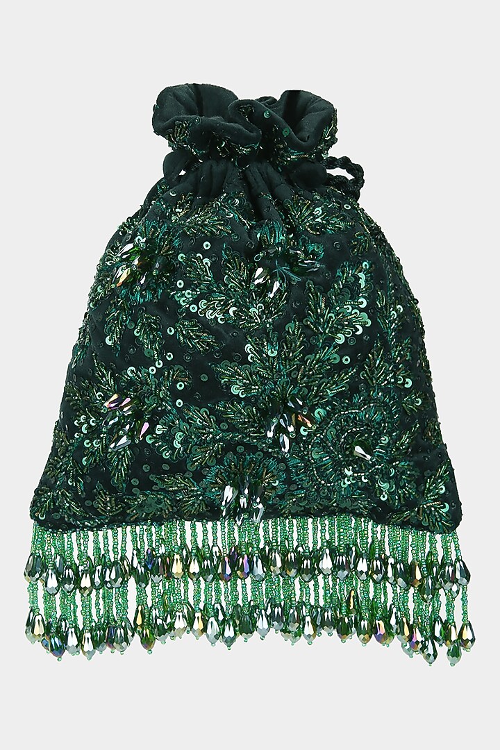 Green Floral Embellished Potli by Aanchal Sayal at Pernia's Pop Up Shop