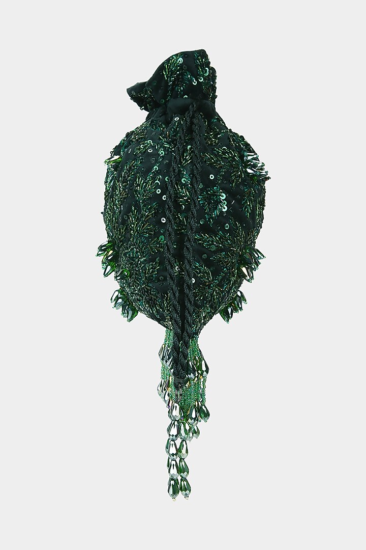 Green Floral Embellished Potli by Aanchal Sayal at Pernia's Pop Up Shop