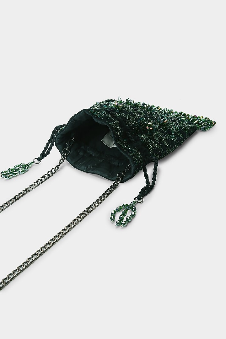 Green Floral Embellished Potli by Aanchal Sayal at Pernia's Pop Up Shop