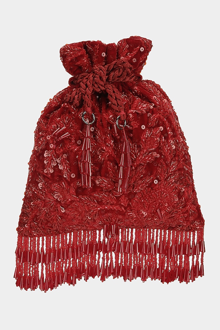 Red Floral Embellished Potli by Aanchal Sayal at Pernia's Pop Up Shop