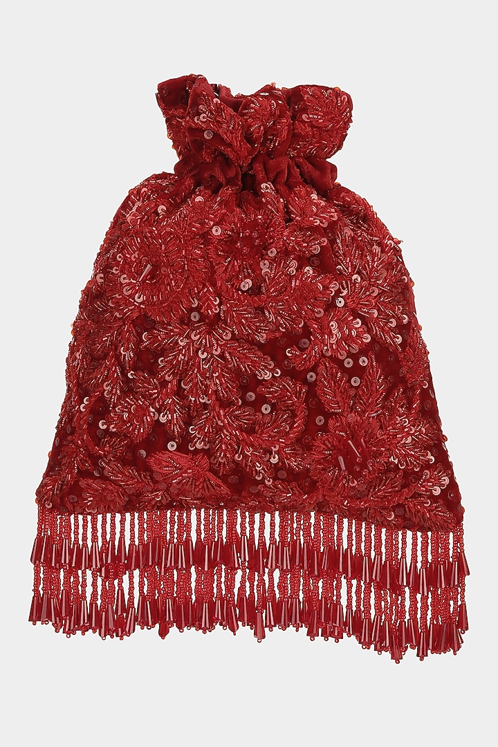 Red Floral Embellished Potli by Aanchal Sayal at Pernia's Pop Up Shop