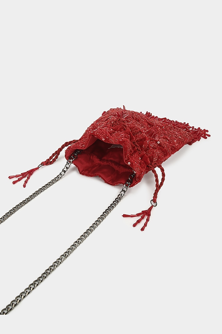 Red Floral Embellished Potli by Aanchal Sayal at Pernia's Pop Up Shop