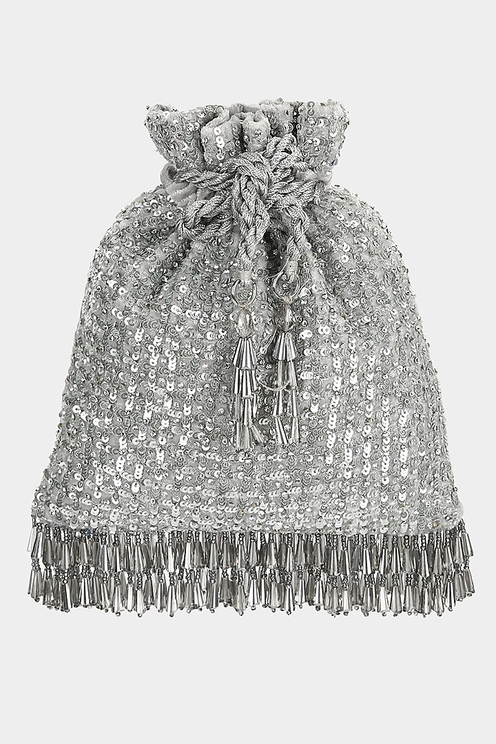 Grey Sequins Embellished Potli by Aanchal Sayal at Pernia's Pop Up Shop