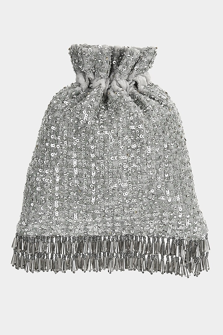 Grey Sequins Embellished Potli by Aanchal Sayal at Pernia's Pop Up Shop