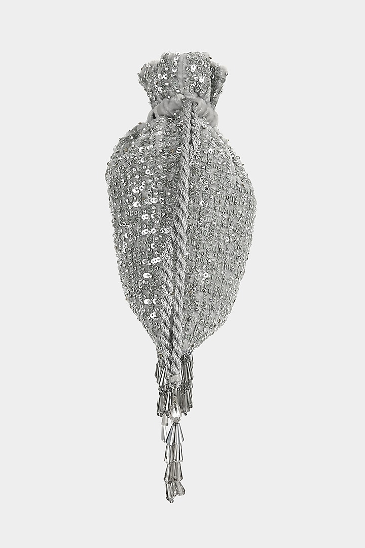 Grey Sequins Embellished Potli by Aanchal Sayal at Pernia's Pop Up Shop