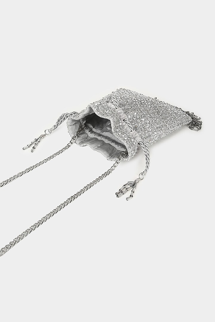 Grey Sequins Embellished Potli by Aanchal Sayal at Pernia's Pop Up Shop