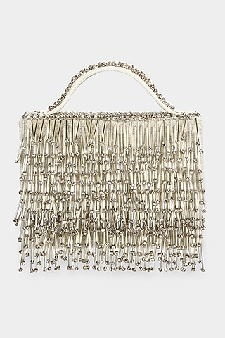 Ivory Embellished Textured Mini Bag by Aanchal Sayal