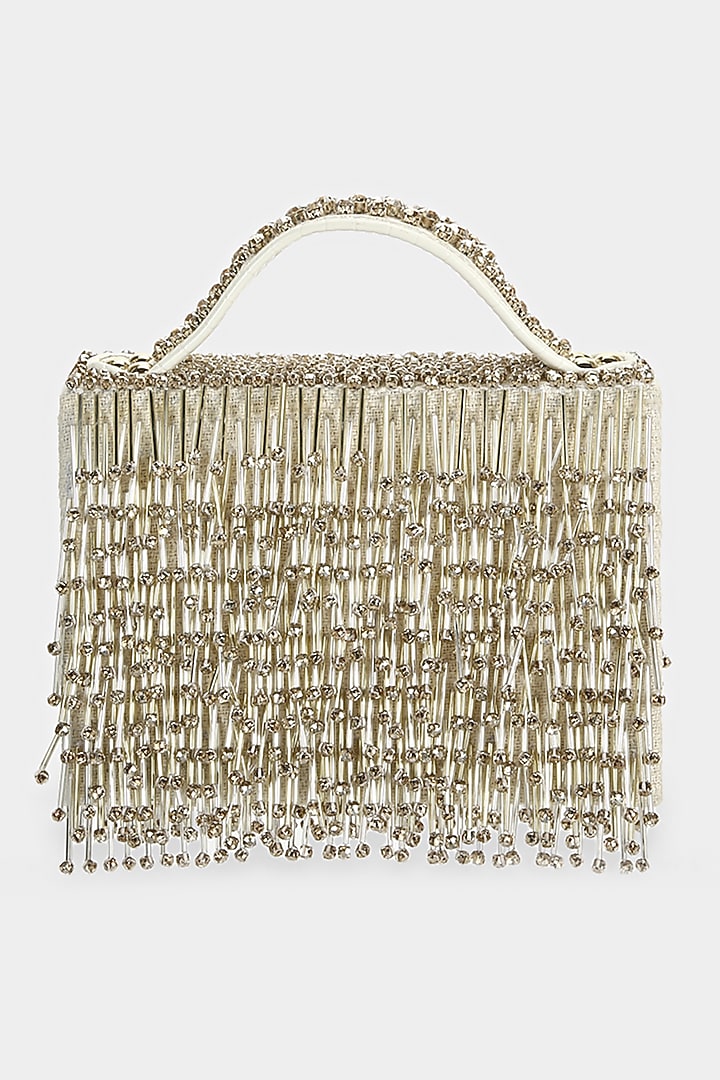 Ivory Embellished Textured Mini Bag by Aanchal Sayal at Pernia's Pop Up Shop
