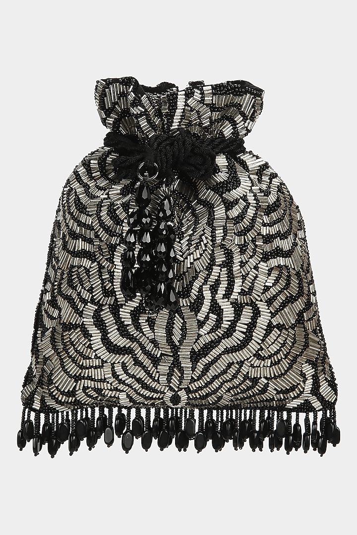 Black Sequins Hand Embroidered Potli by Aanchal Sayal at Pernia's Pop Up Shop