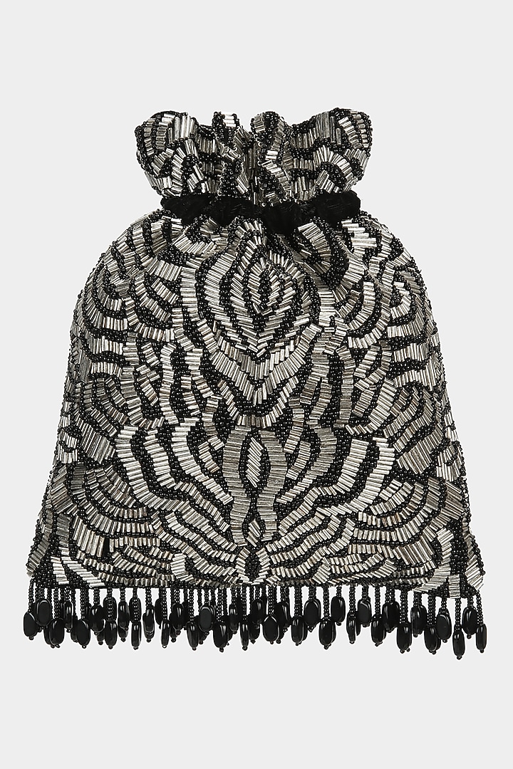 Black Sequins Hand Embroidered Potli by Aanchal Sayal at Pernia's Pop Up Shop