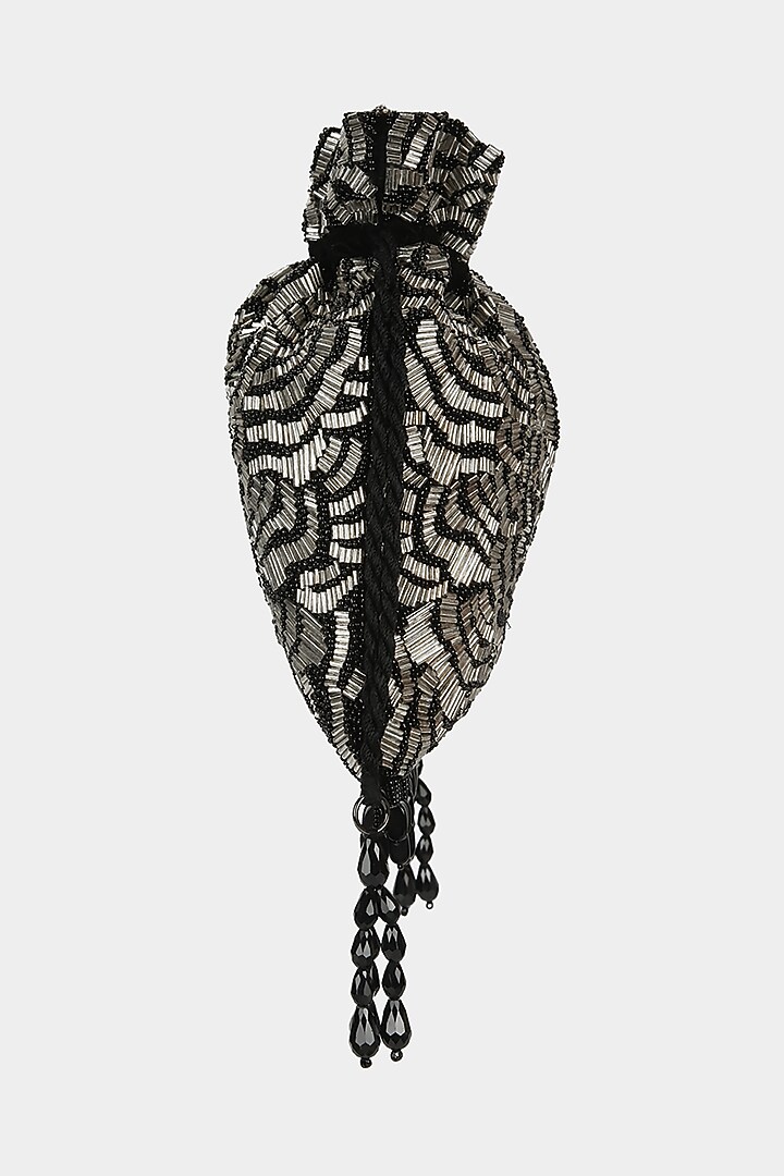 Black Sequins Hand Embroidered Potli by Aanchal Sayal at Pernia's Pop Up Shop