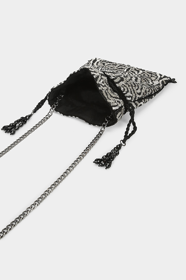 Black Sequins Hand Embroidered Potli by Aanchal Sayal at Pernia's Pop Up Shop