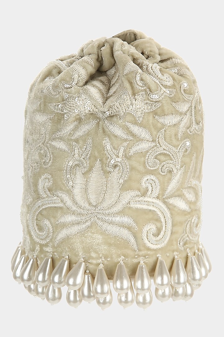 Mint Green Embroidered Bucket Bag by Aanchal Sayal at Pernia's Pop Up Shop