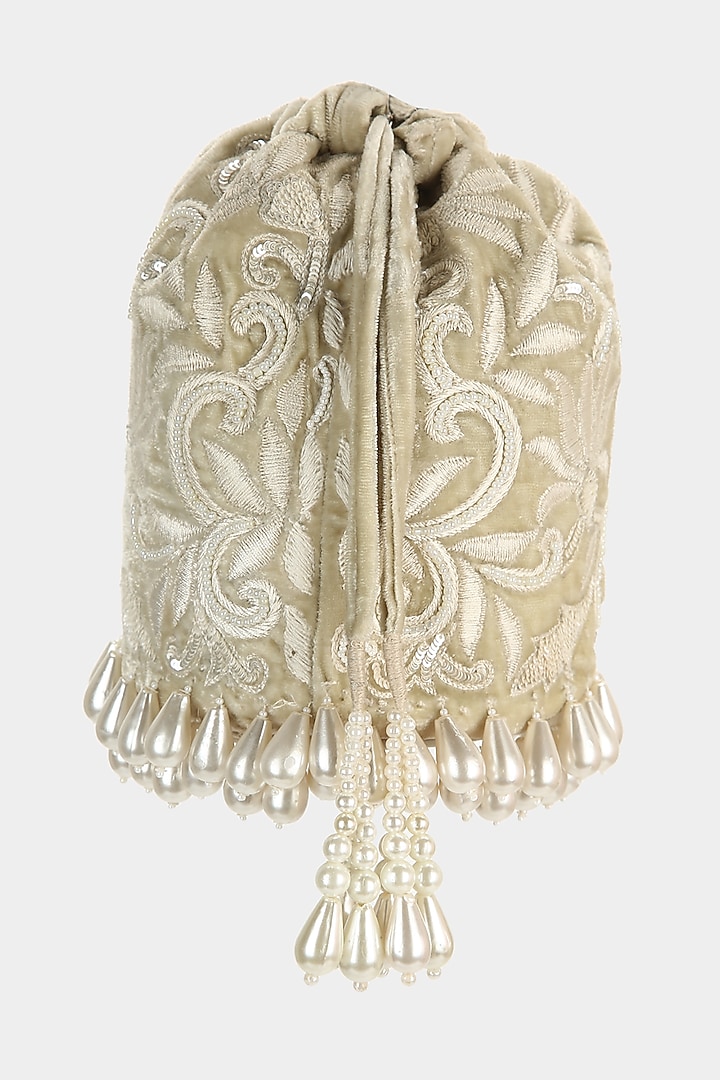 Mint Green Embroidered Bucket Bag by Aanchal Sayal at Pernia's Pop Up Shop