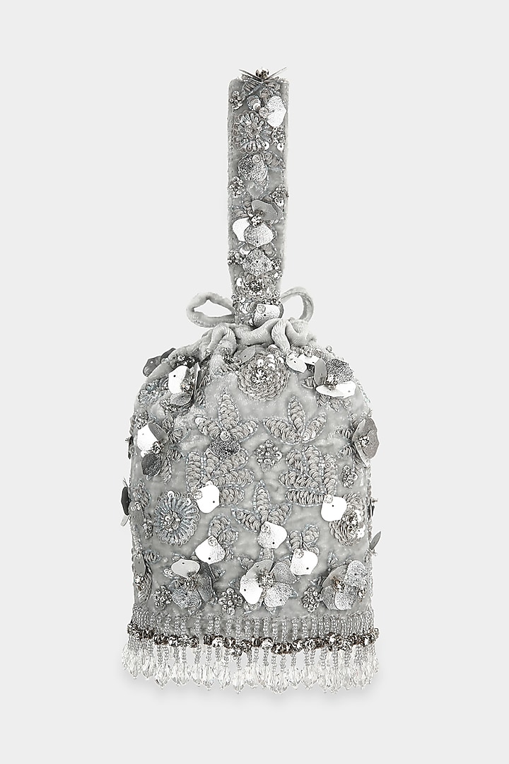 Silver Sequins Embellished Bucket Bag by Aanchal Sayal