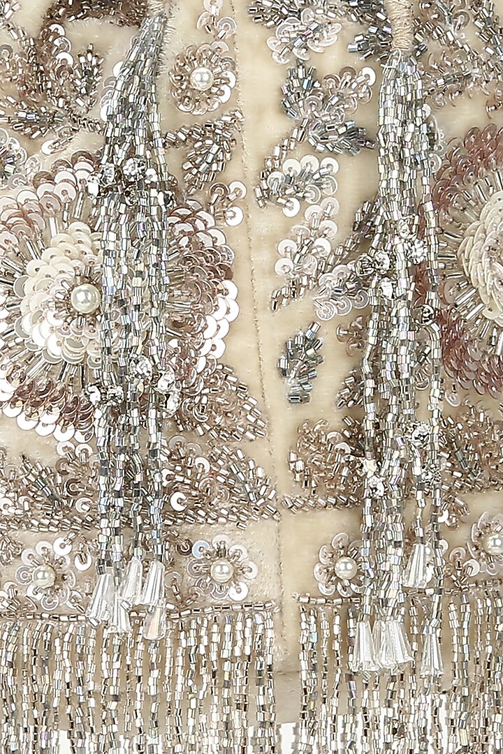 Ivory Silver Embellished Bucket Bag by Aanchal Sayal at Pernia's Pop Up Shop