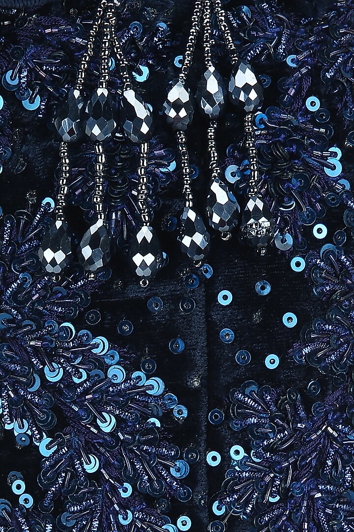 Midnight Blue Bucket Bag With Sequins Work by Aanchal Sayal at Pernia's Pop Up Shop
