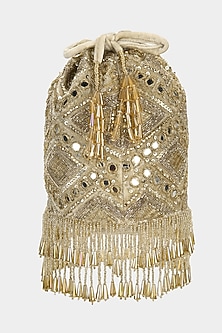 Gold Bucket Bag With Mirror Work by Aanchal Sayal
