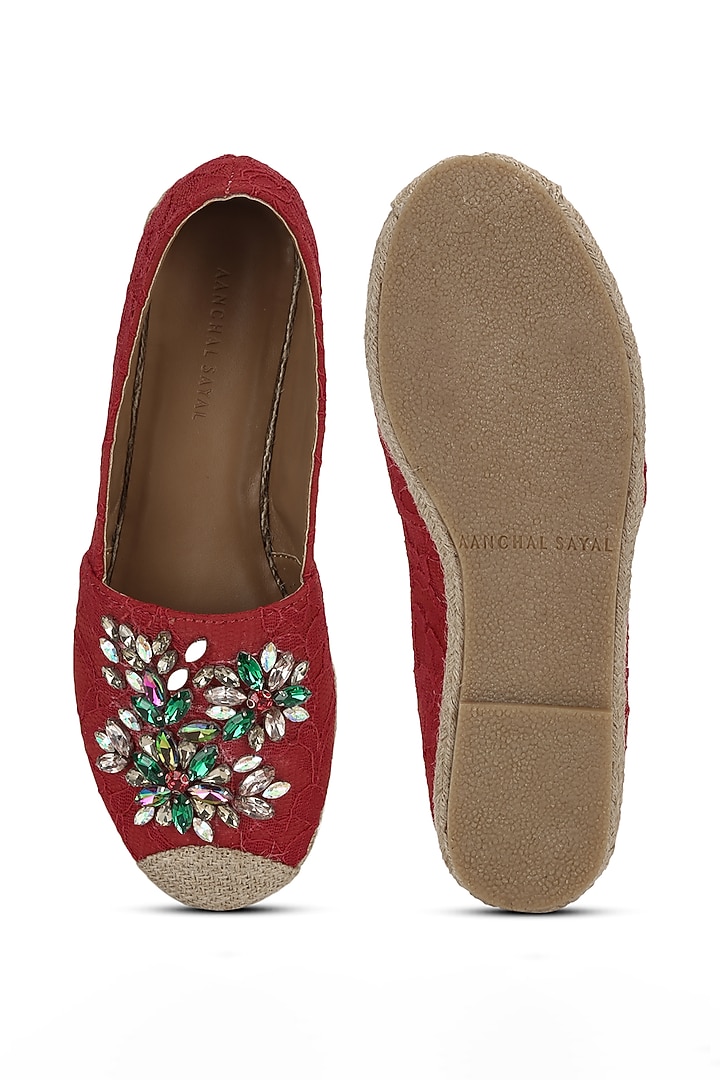 Red Crystal Mules by Aanchal Sayal at Pernia's Pop Up Shop