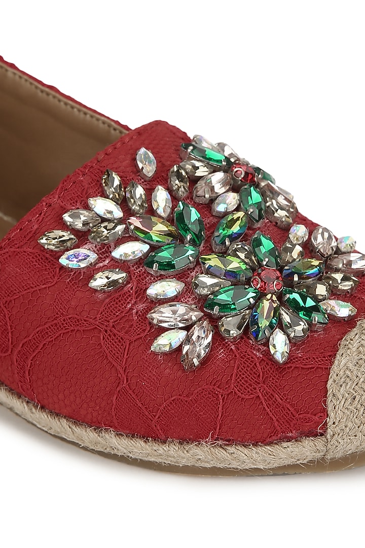 Red Crystal Mules by Aanchal Sayal at Pernia's Pop Up Shop