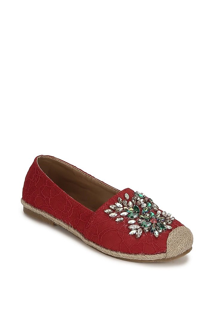 Red Crystal Mules by Aanchal Sayal at Pernia's Pop Up Shop
