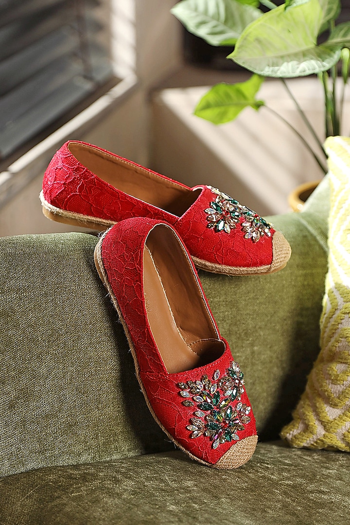 Red Crystal Mules by Aanchal Sayal at Pernia's Pop Up Shop