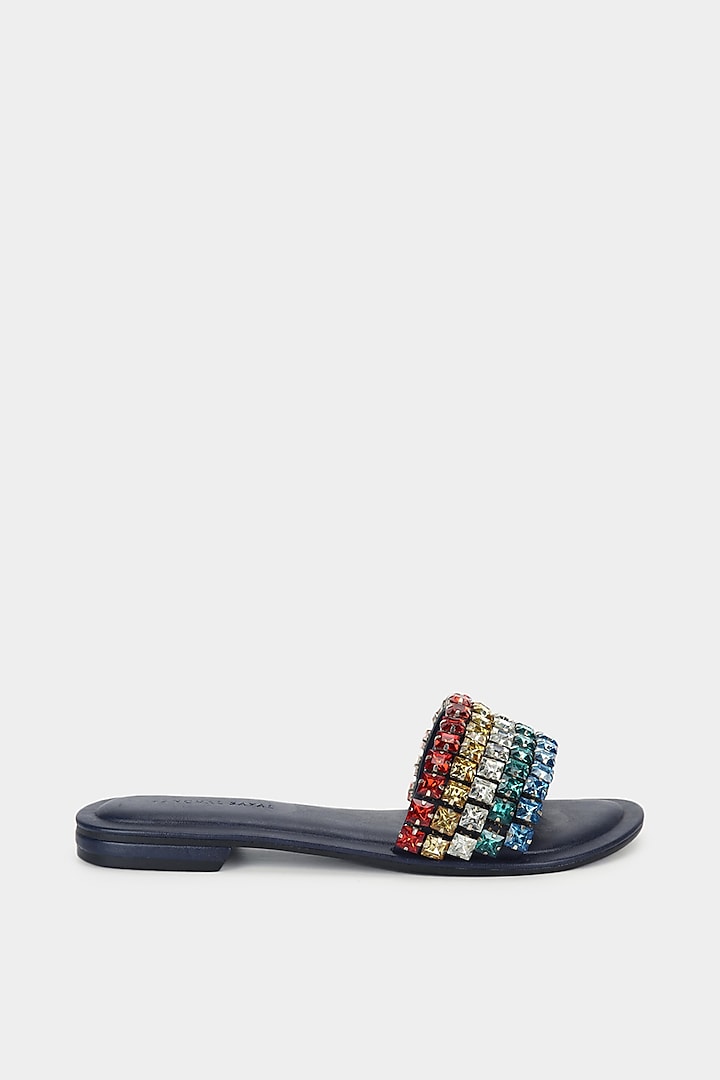 Midnight Blue Embellished Slides Design by Aanchal Sayal at Pernia's ...