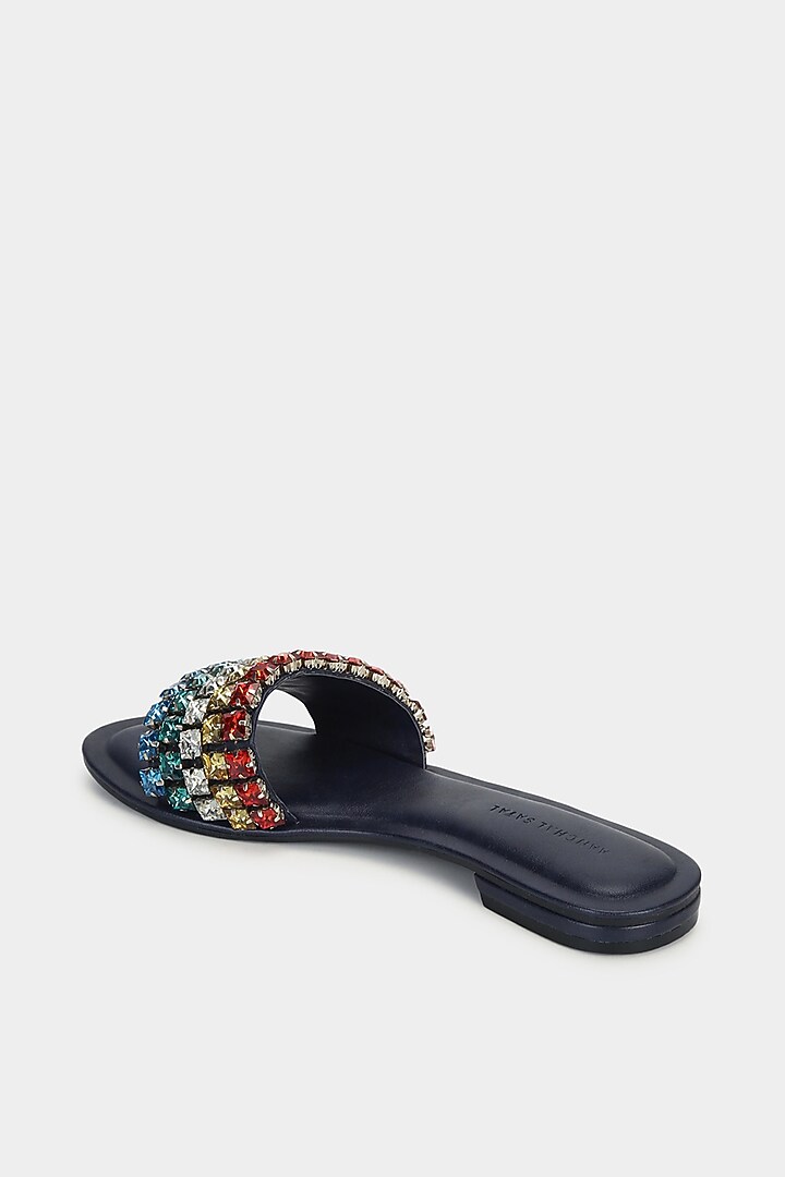 Midnight Blue Embellished Slides by Aanchal Sayal at Pernia's Pop Up Shop