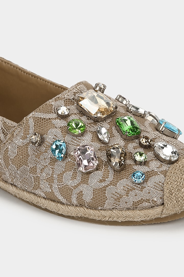 Beige Embellished Mules by Aanchal Sayal at Pernia's Pop Up Shop