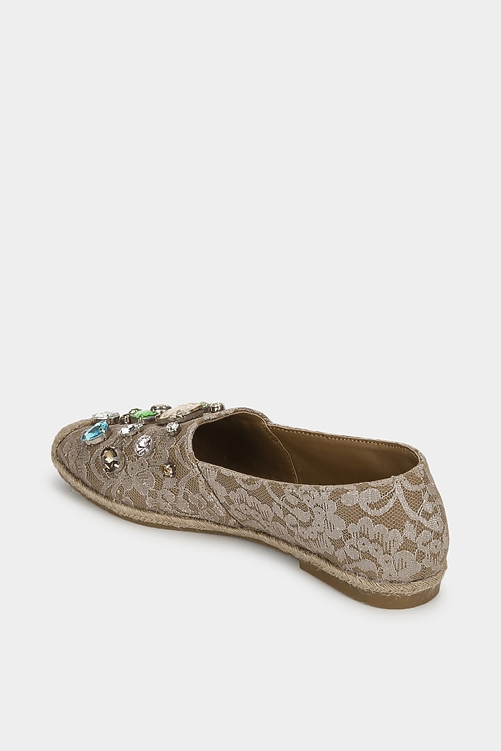 Beige Embellished Mules by Aanchal Sayal at Pernia's Pop Up Shop