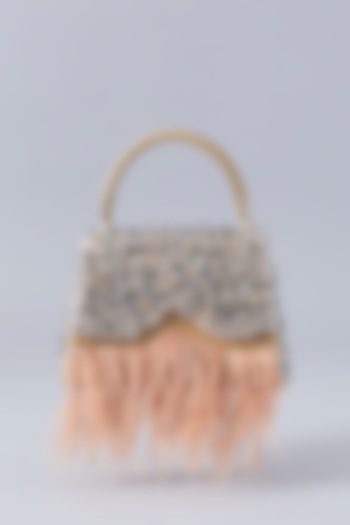 Beige Faux Leather Crystal Embroidered Handbag by Aanchal Sayal