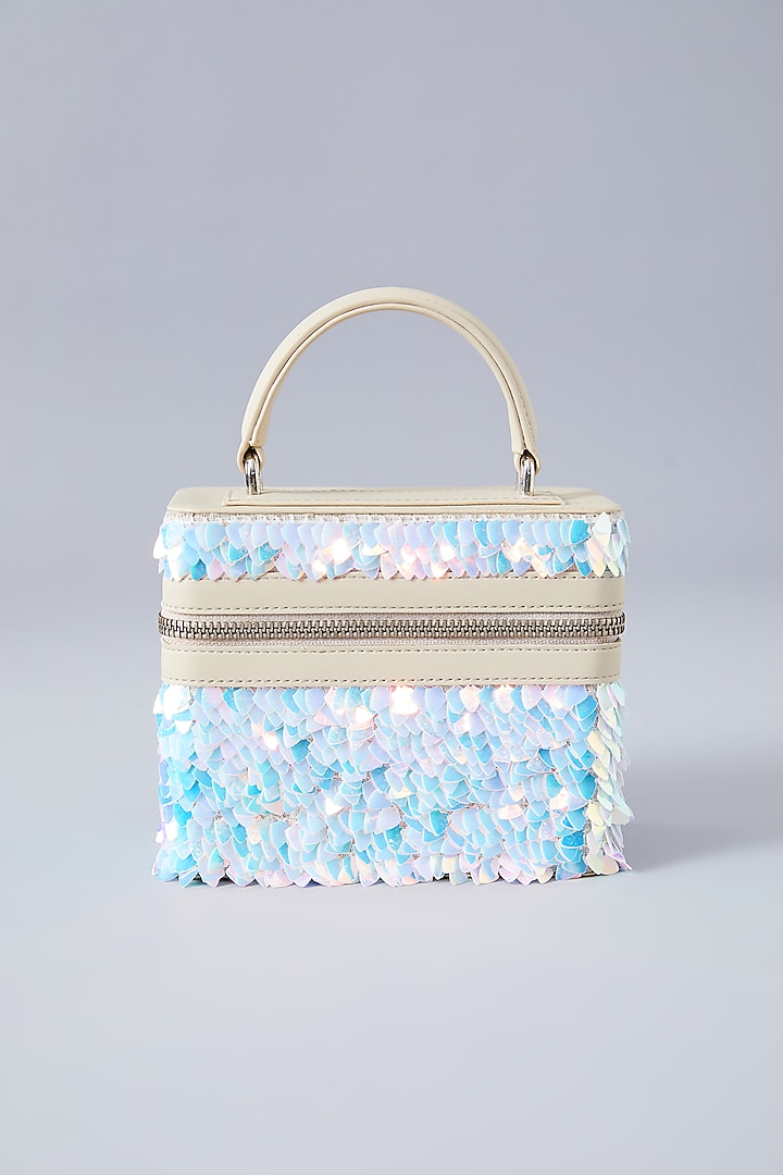 Beige Faux Leather Holographic Embroidered Handbag by Aanchal Sayal