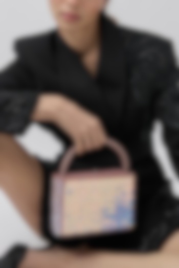 Blush Pink Faux Leather Holographic Work Clutch by Aanchal Sayal at Pernia's Pop Up Shop
