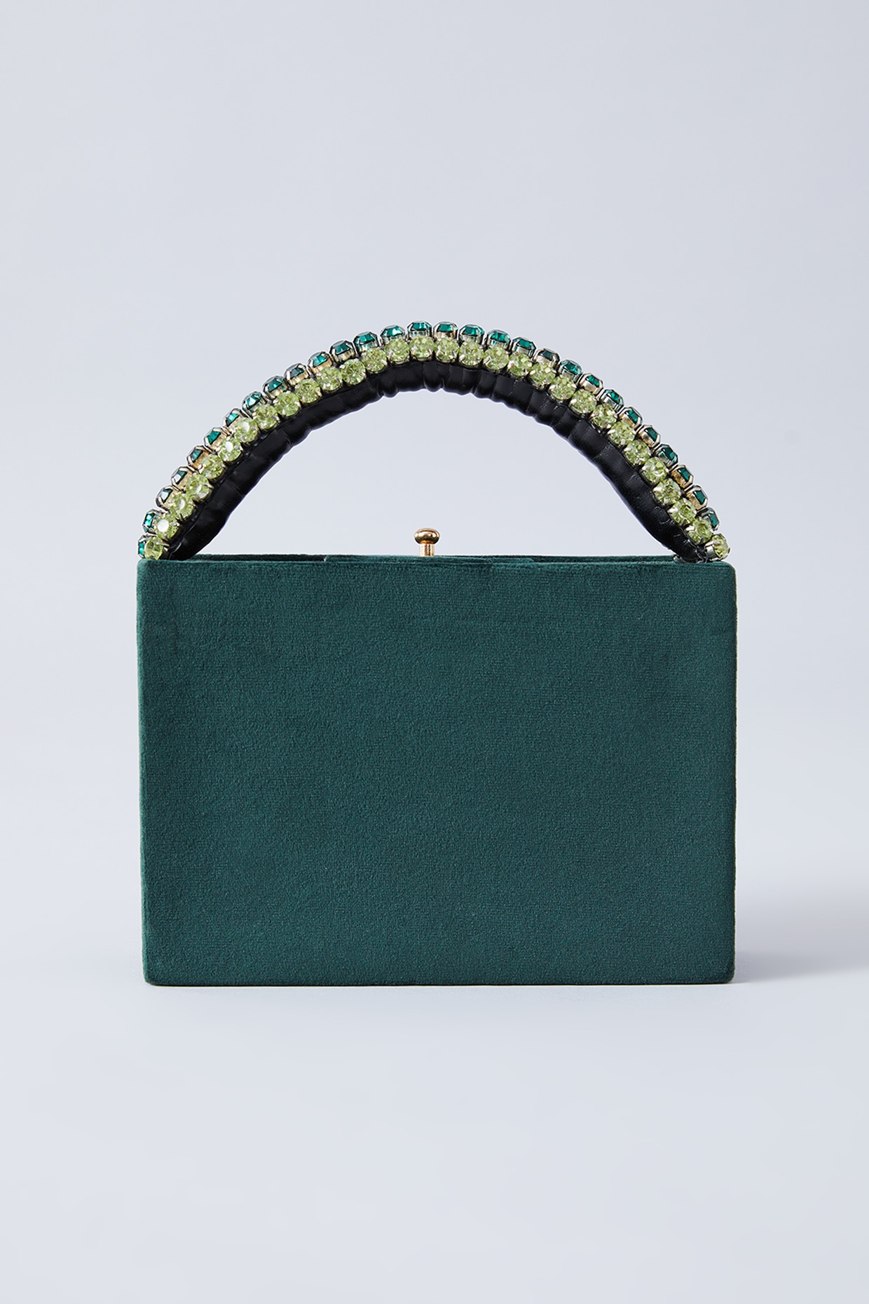 Rubans Green Colour Handbag With Embroided Green Stone Design.