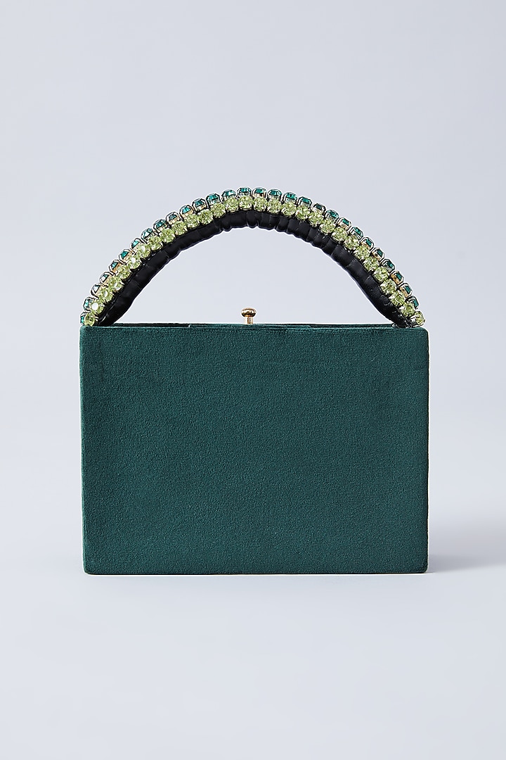 Emerald Green Suede Embroidered Handbag by Aanchal Sayal at Pernia's Pop Up Shop