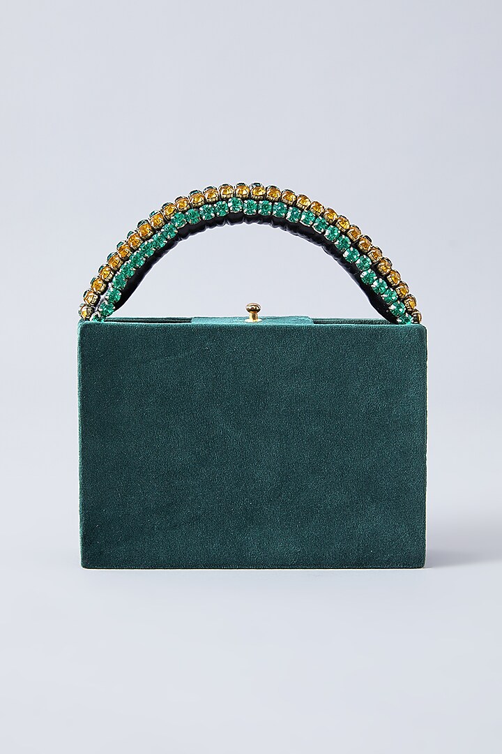 Emerald Green Suede Embroidered Handbag by Aanchal Sayal at Pernia's Pop Up Shop