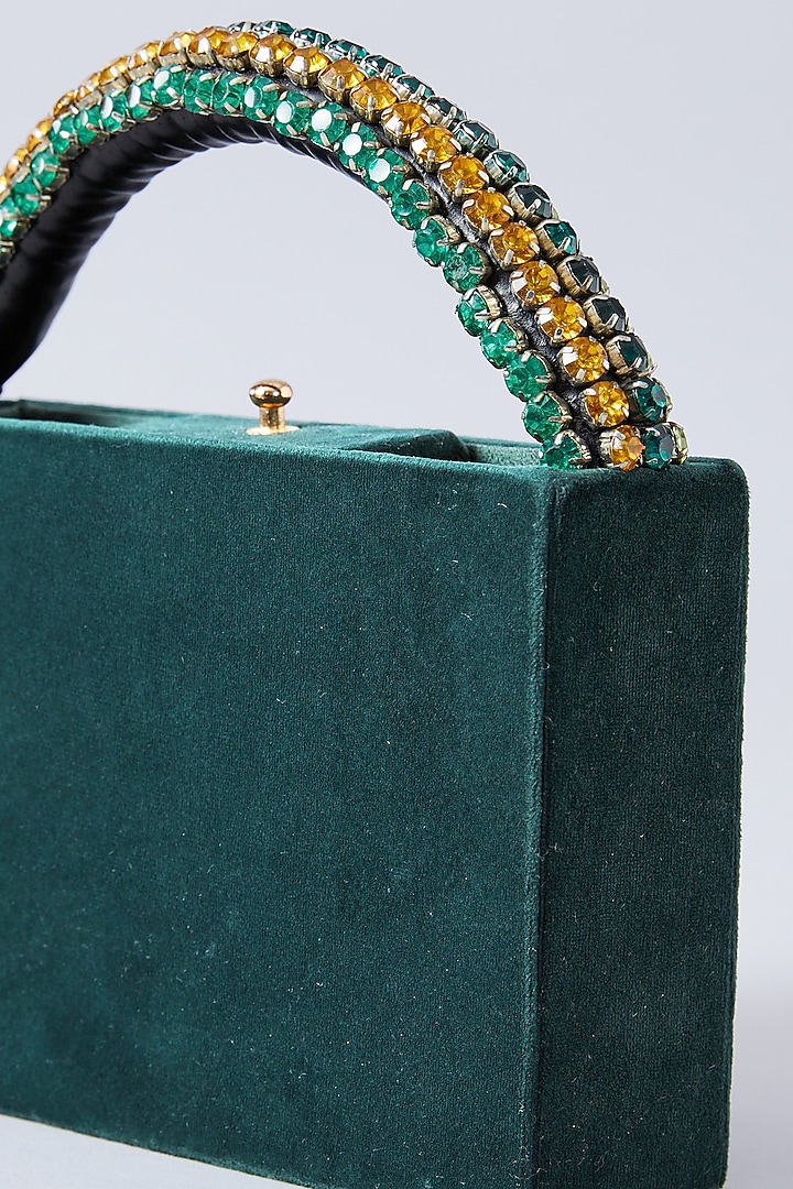 Emerald Green Suede Embroidered Handbag by Aanchal Sayal at Pernia's Pop Up Shop