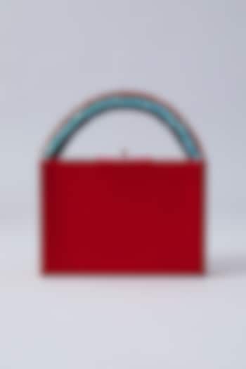 Red Suede Embroidered Handbag by Aanchal Sayal at Pernia's Pop Up Shop