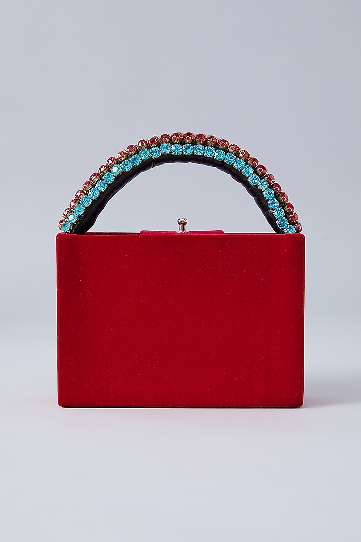 Red Suede Embroidered Handbag by Aanchal Sayal at Pernia's Pop Up Shop