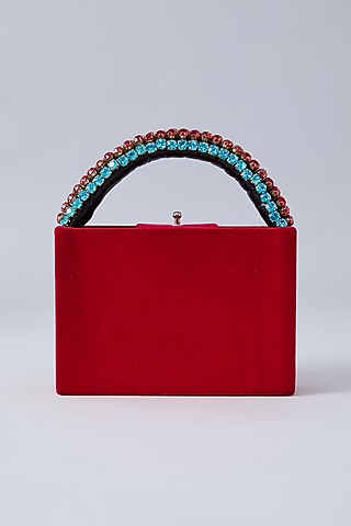 Red Suede Embroidered Handbag by Aanchal Sayal